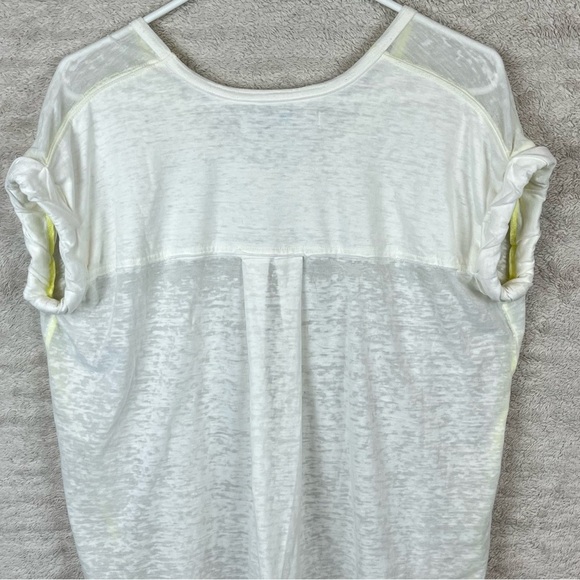 FREE PEOPLE FP Beach Keep Me Oversized Burnout White T-Shirt Top Yellow Seams XS - Picture 10 of 13